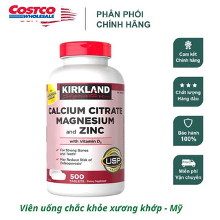 VIÊN UỐNG KIRKLAND SIGNATURE CALCIUM CITRATE MAGNESIUM AND ZINC CHAI 500 VIÊN DATE 2026