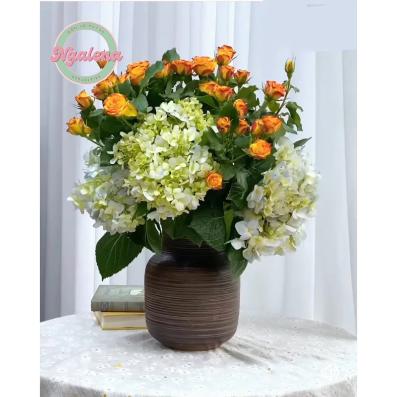 Bình hoa, lọ hoa gốm Bát tràng dáng bóng đèn H20