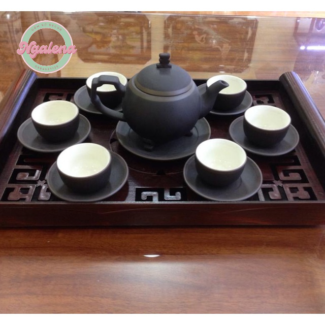 Bộ ấm chén tử sa 3 chân chỉ bạc