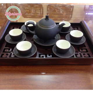 Bộ ấm chén tử sa 3 chân chỉ bạc