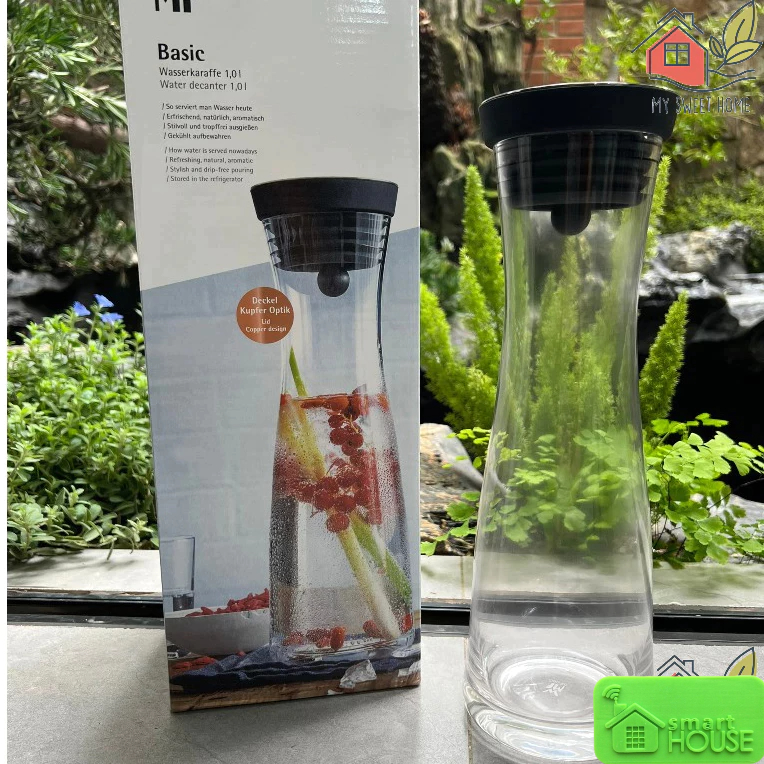 Bình thủy tinh WMF 1L Inox 18/10 Nắp Màu Đen Đựng Nước Nước Hoa Quả Trà Sữa Để Bàn Tủ Lạnh Quà Tặng