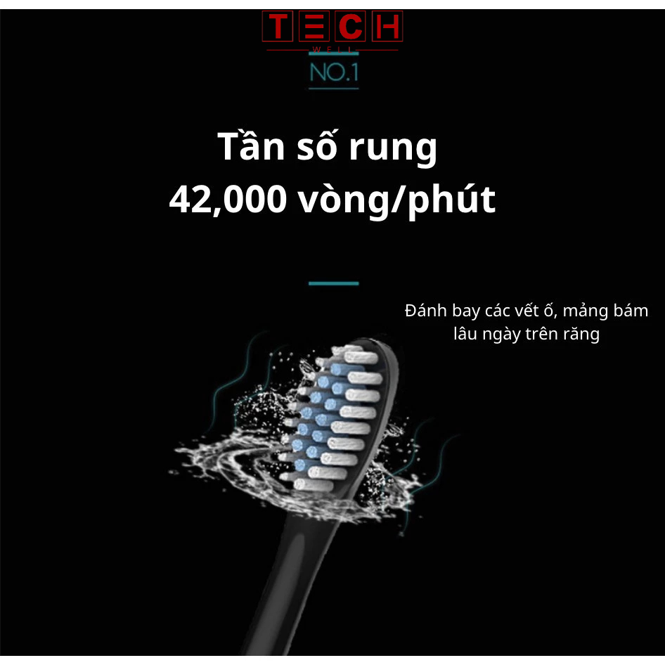 [Mã INCMT15 giảm 15K đơn 99K] Bàn chải điện đánh răng TECHWELL - Sonic X3 6 chế độ công nghệ sóng âm tặng 4 đầu bàn chải