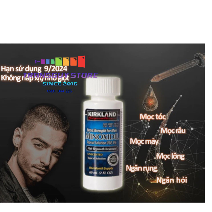Tinh chất bôi tóc Kirkland 5% dành cho nam, ngăn rụng hói và mọc tóc, mày, râu