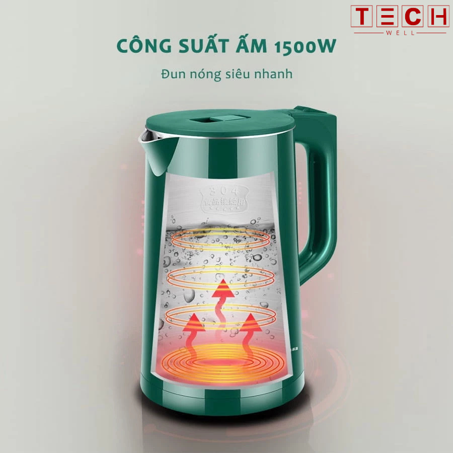 Ấm Siêu Tốc Đun Nước Dung Tích 2.5l Công Suất 1500w Bình Siêu Tốc 2 Lớp Cách Nhiệt Tự Ngắt Khi Sôi GODWELL