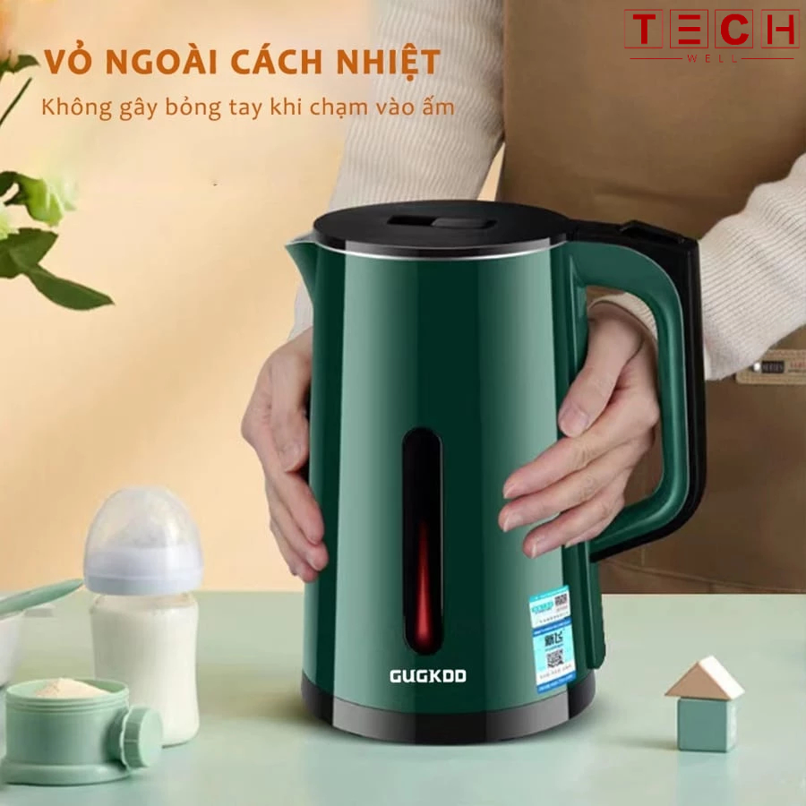 Ấm Siêu Tốc Đun Nước Dung Tích 2.5l Công Suất 1500w Bình Siêu Tốc 2 Lớp Cách Nhiệt Tự Ngắt Khi Sôi GODWELL