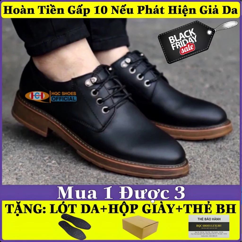 Giày da nam HQC SHOES da bò nhập khẩu dầy dặn đế cao su bảo hành 1 năm Dr25