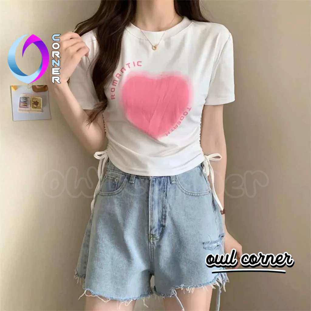 Áo Croptop Nữ TIM ROMANTIC DÂY RÚT Ôm Body, Áo Thun Croptop Kiểu Sexy Hàn Quốc Chất Thun Borip In Hình Đẹp OWL CORNER