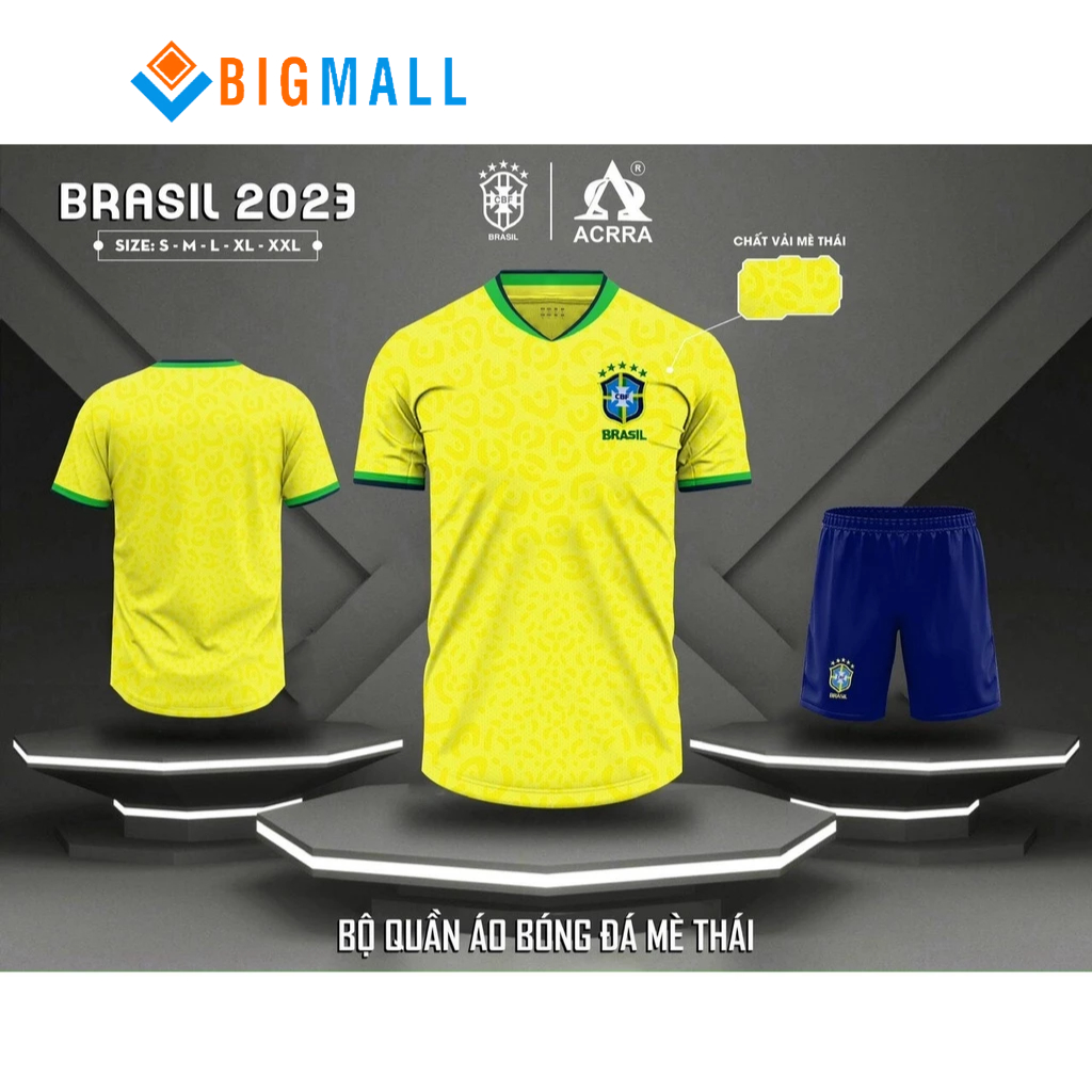 [ in lẻ , đội theo yêu cầu ] Bộ quần áo thể thao đá bóng đội tuyển BRASIL 2023 Vải Fex / Mè chuẩn thi đấu brazil