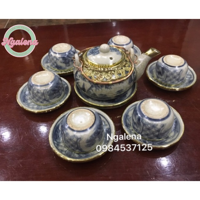 Bộ ấm chén bọc đồng men rạn