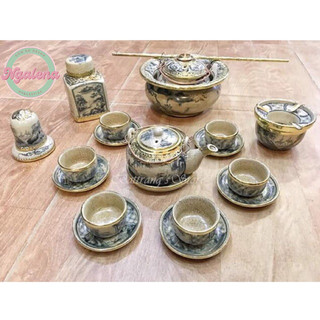 Bộ ấm chén bọc đồng men rạn