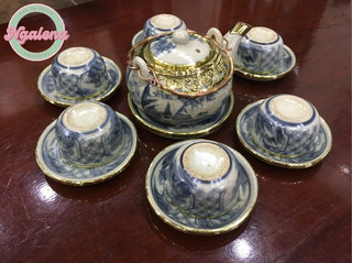 Bộ ấm chén bọc đồng men rạn