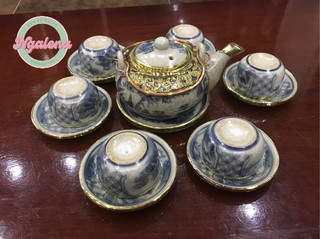 Bộ ấm chén bọc đồng men rạn