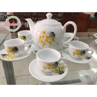 Bộ ấm chén trắng vẽ hoa