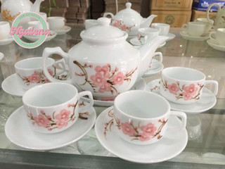 Bộ ấm chén trắng vẽ hoa