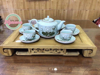 Bộ ấm chén Bát Tràng dáng tích vẽ tre
