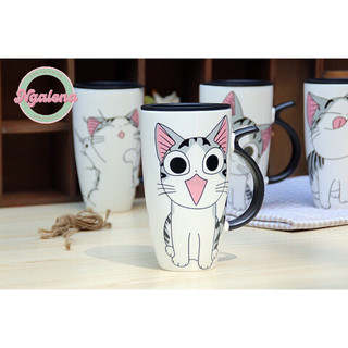 Cốc sứ nắp nhựa mèo nhí nhố 600ml