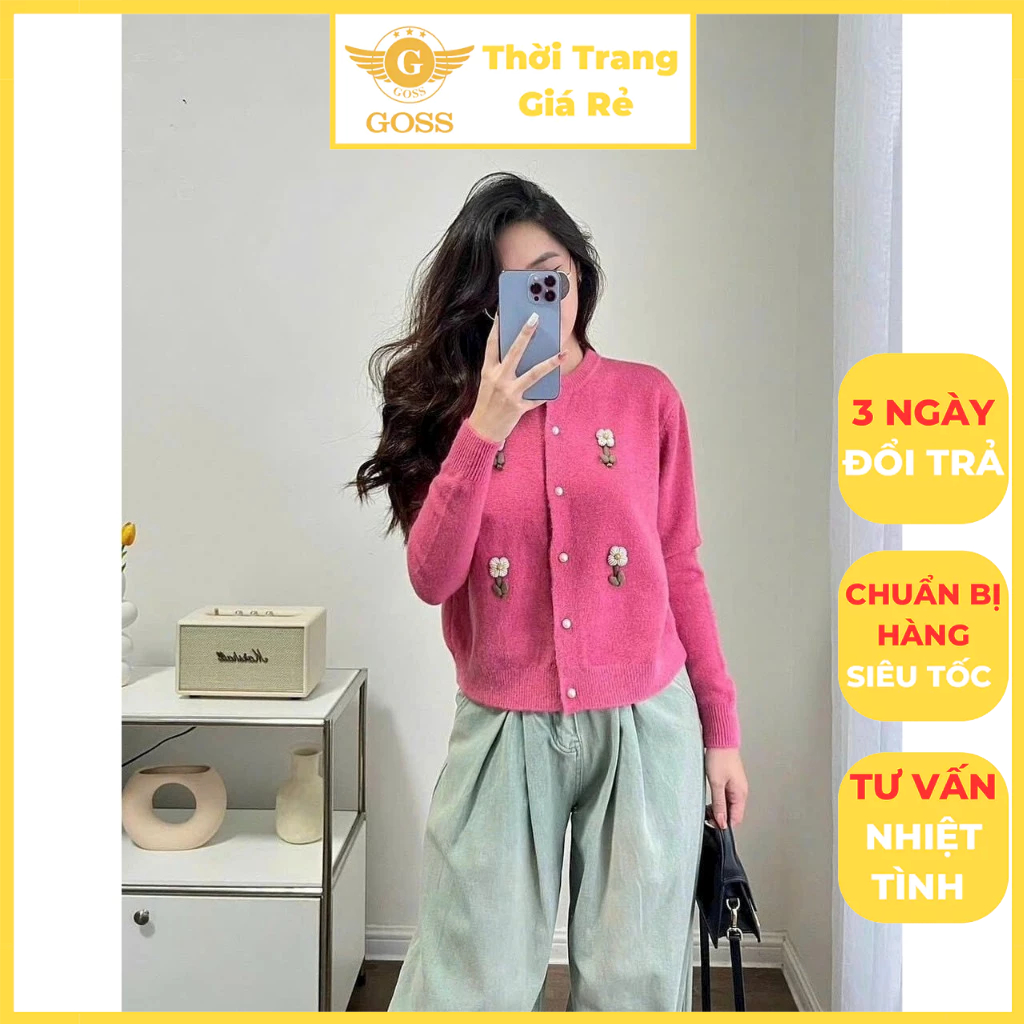 Áo Khoác Cardigan Chất Len Cao Cấp Nổi Hoa Siêu Cute Nhẹ Nhàng Phong Cách Hàn Quốc GOSS GA778 Áo Khoác Cardigan Dáng Nữ