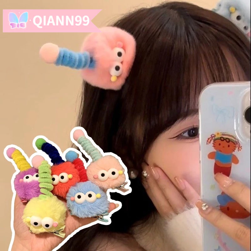 💓Qiann💓 Kẹp Tóc Lông Nhung Nhiều Màu Sắc Phong Cách Hoạt Hình Dễ Thương Xinh Xắn