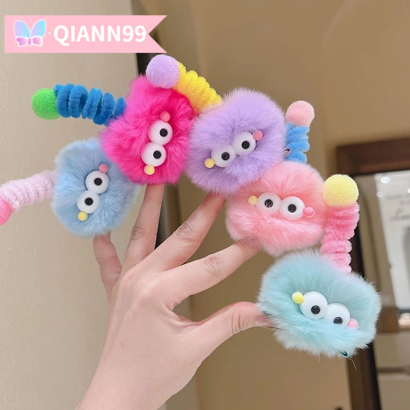 💓Qiann💓 Kẹp Tóc Lông Nhung Nhiều Màu Sắc Phong Cách Hoạt Hình Dễ Thương Xinh Xắn