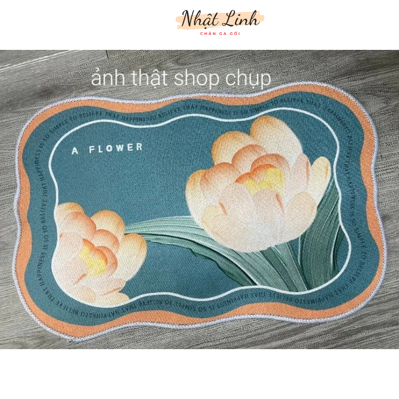 Thảm lau chân hoạ tiết xinh xắn, Thảm Chùi Chân Bali Hình Thú Và Hoa Lá đế cao su chống trơn trượt 40cm x 60cm