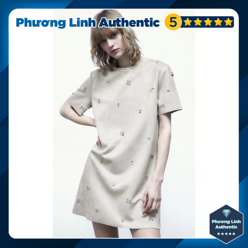 Váy da lộn dáng suông ngắn đính đá Zara Auth New Tag có sẵn 5070/156 5070156 5070/646 5070646