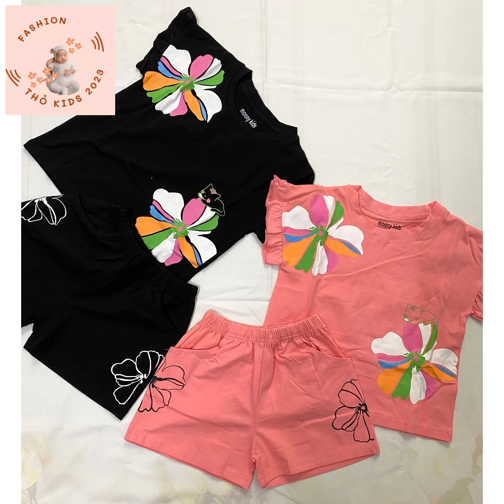 15-27kg Đồ bộ bé gái: Bộ quần áo cộc tay vải thun cotton VNXK hoa lá dễ thương - Thokids2023