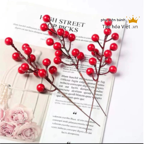 Nhánh đào đông trang trí tết cành cherry 12 quả trang trí oản tài lộc, giỏ quà bó hoa