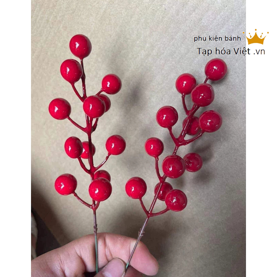 Nhánh đào đông trang trí tết cành cherry 12 quả trang trí oản tài lộc, giỏ quà bó hoa