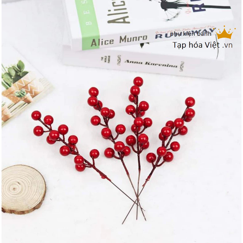 Nhánh đào đông trang trí tết cành cherry 12 quả trang trí oản tài lộc, giỏ quà bó hoa