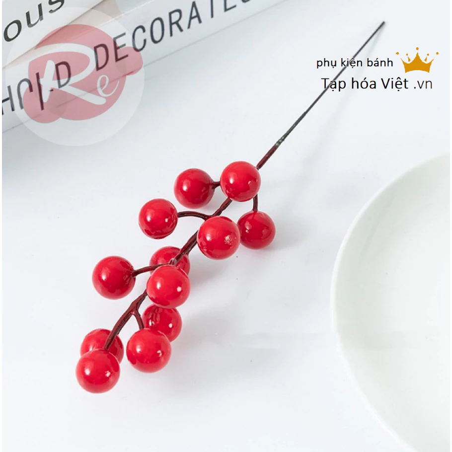 Nhánh đào đông trang trí tết cành cherry 12 quả trang trí oản tài lộc, giỏ quà bó hoa