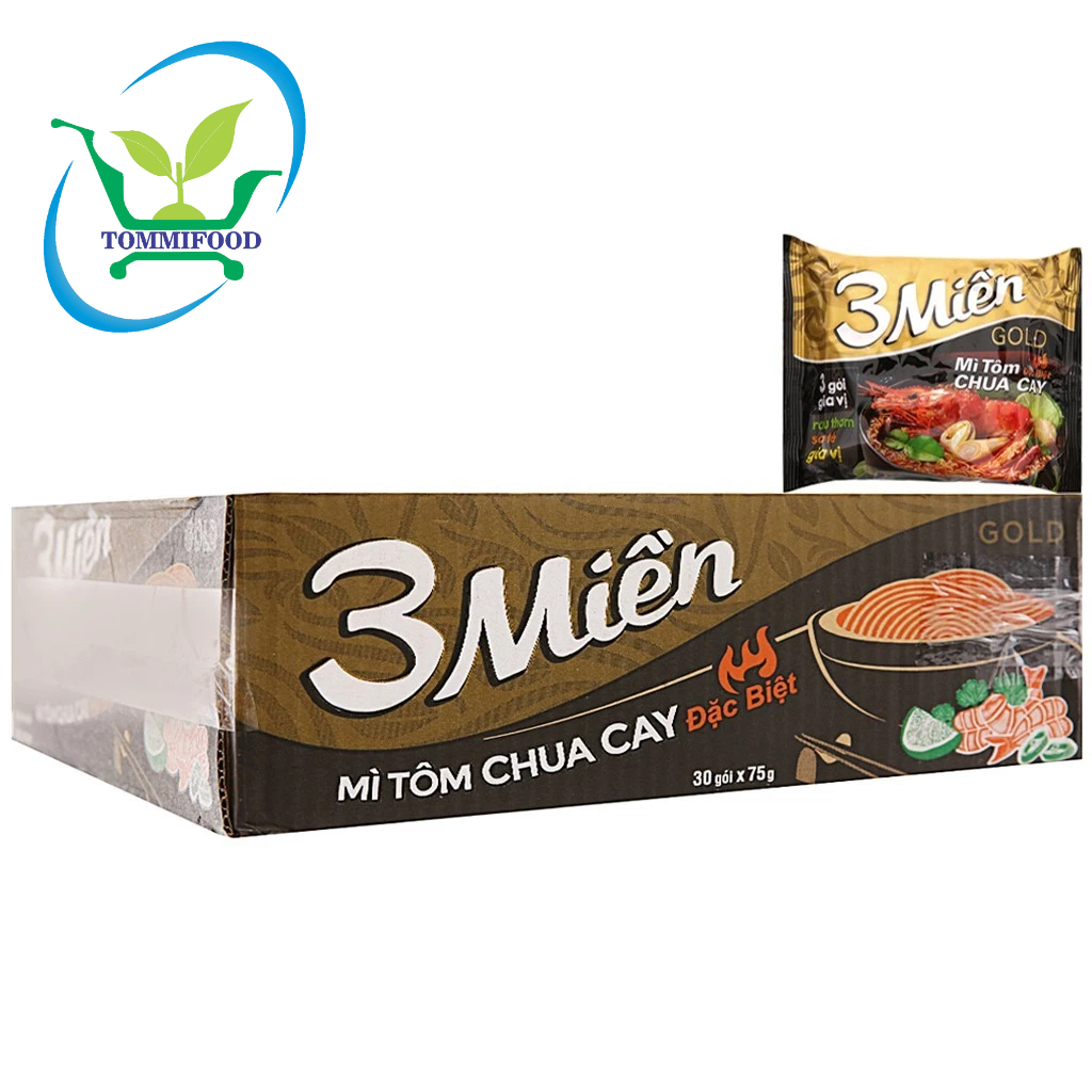 Thùng Mì Tôm Chua Cay 3 Miền Gold Thùng 30 Gói x 75g/gói ( Date mới )