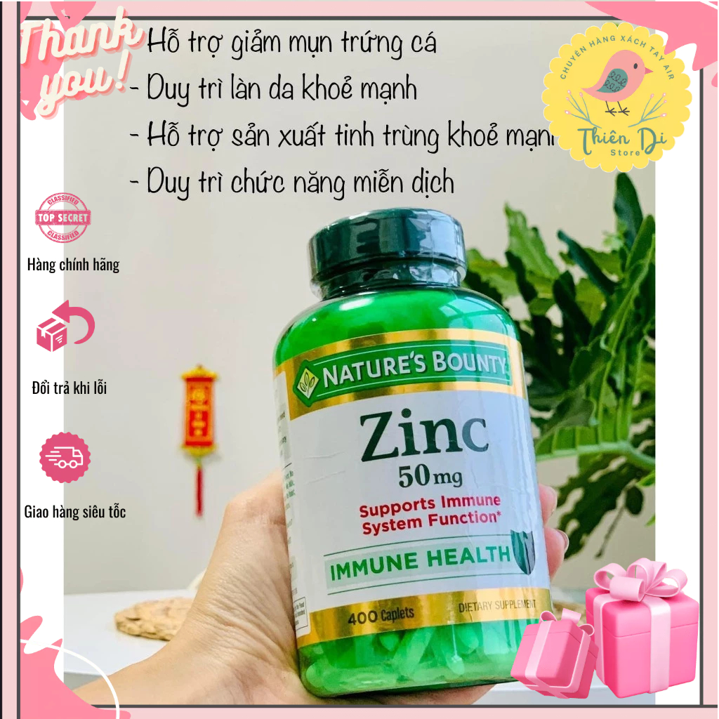 Viên Uống Bổ Sung Kẽm ZinC 50mg hãng Nature's Bounty chai 400 viên của Mỹ