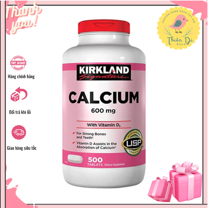 Viên uống canxi KIRKLAND Calcium 600mg with Vitamin D3 (500 viên)