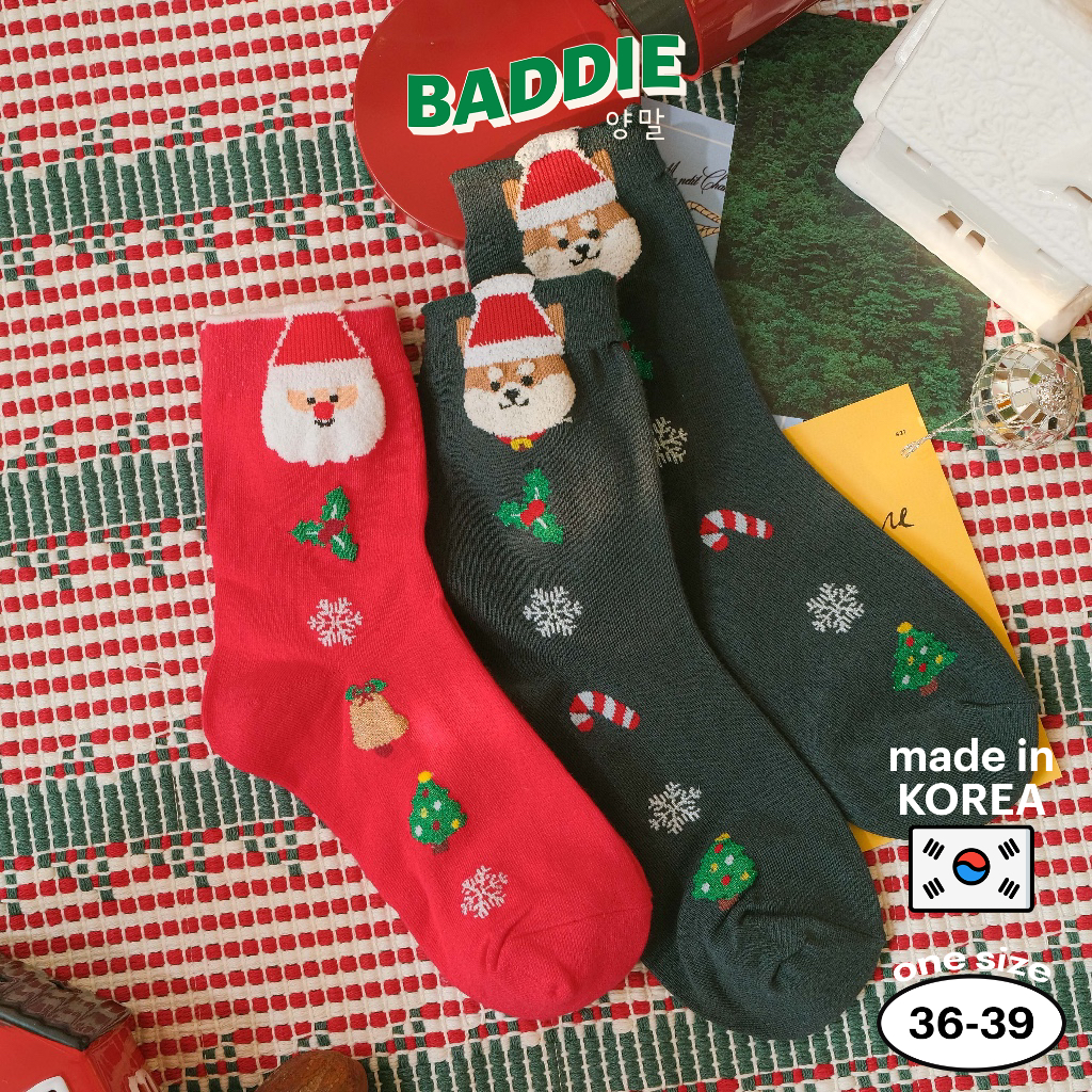 JOLLY FESTIVE - Tất vớ cao cổ nữ hình Christmas, ông già Noel Snowman Shiba, quà tặng Giáng Sinh, nhập Hàn Quốc