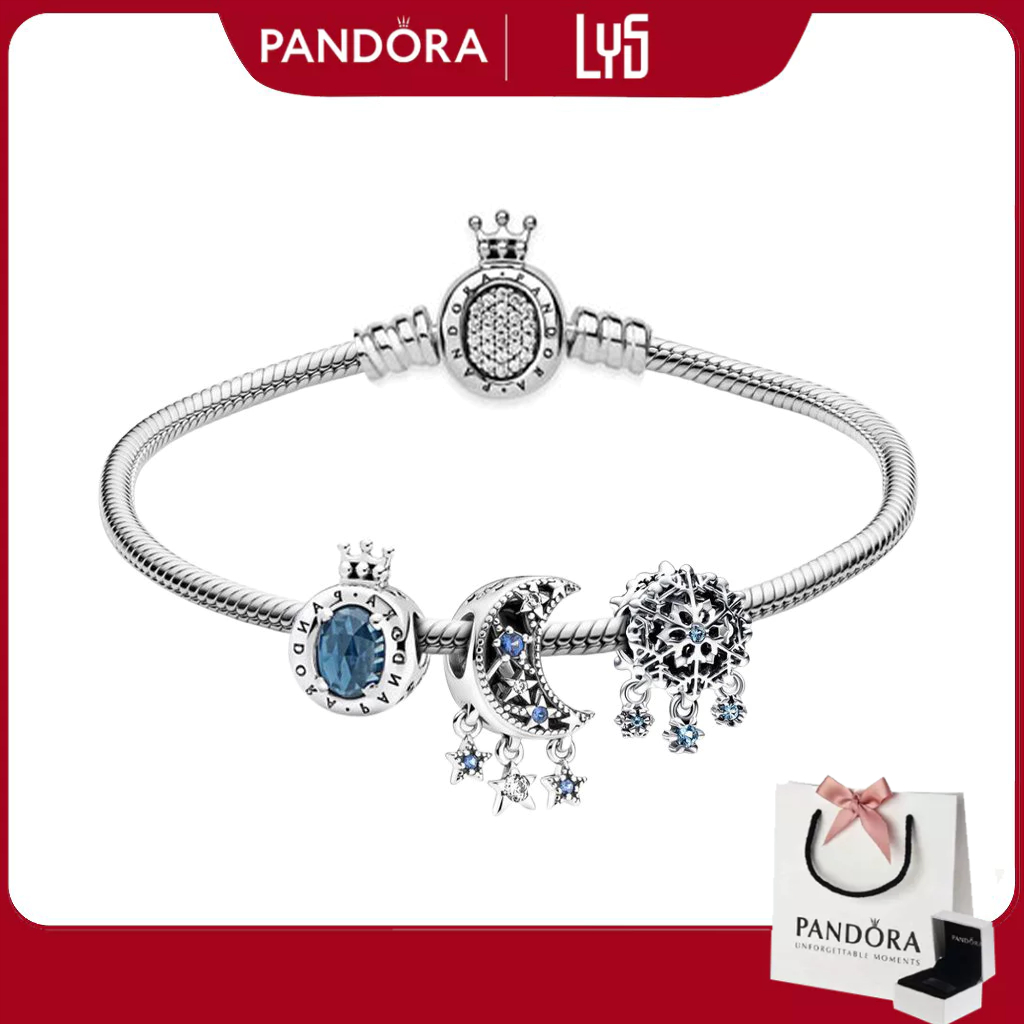 Vòng Tay Pandora Mix Charm Fullbox Bạc S925- Vòng Pandora trăng khuyết và ngôi sao lấp lánh