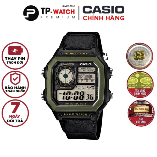 Đồng Hồ Nam Casio Standard AE-1200WHB-1BVDF Chính Hãng Dây Vải | Casio WorldTime AE-1200WHB-1B