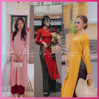 Áo dài nữ dáng xưa cách tân, cổ tròn dáng xuông ,áo dài tết dáng xưa chất tây thi mềm mại dáng đẹp