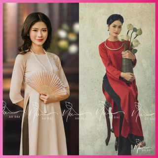 Áo dài tết nữ dáng suông, áo dài cách tân dáng xưa kiểu cổ tròn truyền thống, hàng may sẵn rẻ đẹp
