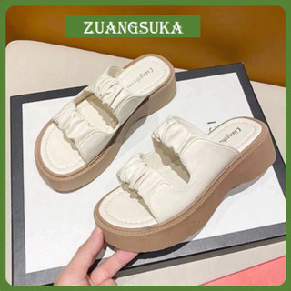 Dép nữ zuangsuka msp dép quai bèo đế nâu cao 3cm zsk cực đẹp