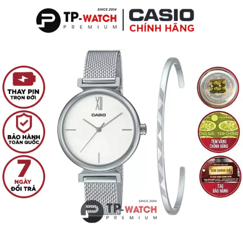 Đồng Hồ Nữ Dây Thép Casio Standard LTP-2023VM-7CDR Tặng Vòng Tay Cuff | LTP-2023VM-7C Chính Hãng