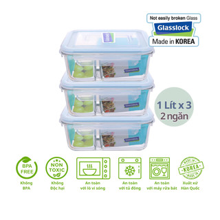 Combo 3 hộp thủy tinh 2 ngăn Glasslock MCRK100 1000ml Hàn Quốc - Larva Store