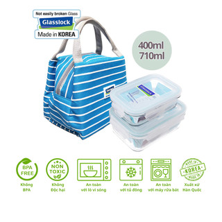 Bộ hộp cơm thủy tinh Glasslock 710ml và 400ml kèm túi giữ nhiệt - Larva Store
