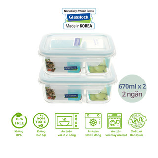 Bộ 2 hộp đựng thực phẩm 2 ngăn Glasslock MCRK067 670ml - Larva Store