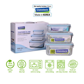 Bộ 3 hộp thủy tinh 400ml,715ml,1100ml Glasslock cường lực GL1044  Hàn Quốc - Larva Store