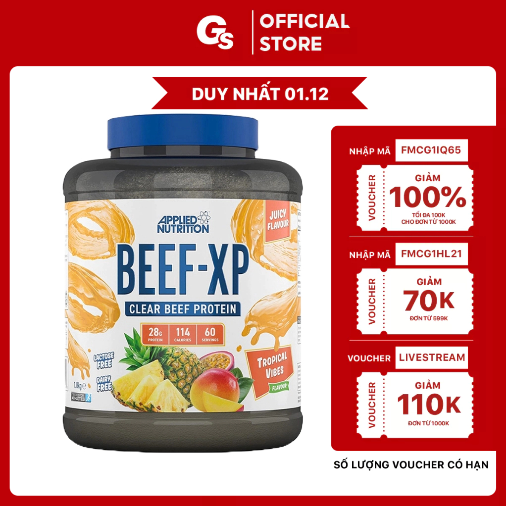 Bột Applied Nutrition Beef-XP, 1.8 Kg (60 Servings) nhập khẩu Anh - Gymstore đạm từ bò tinh khiết