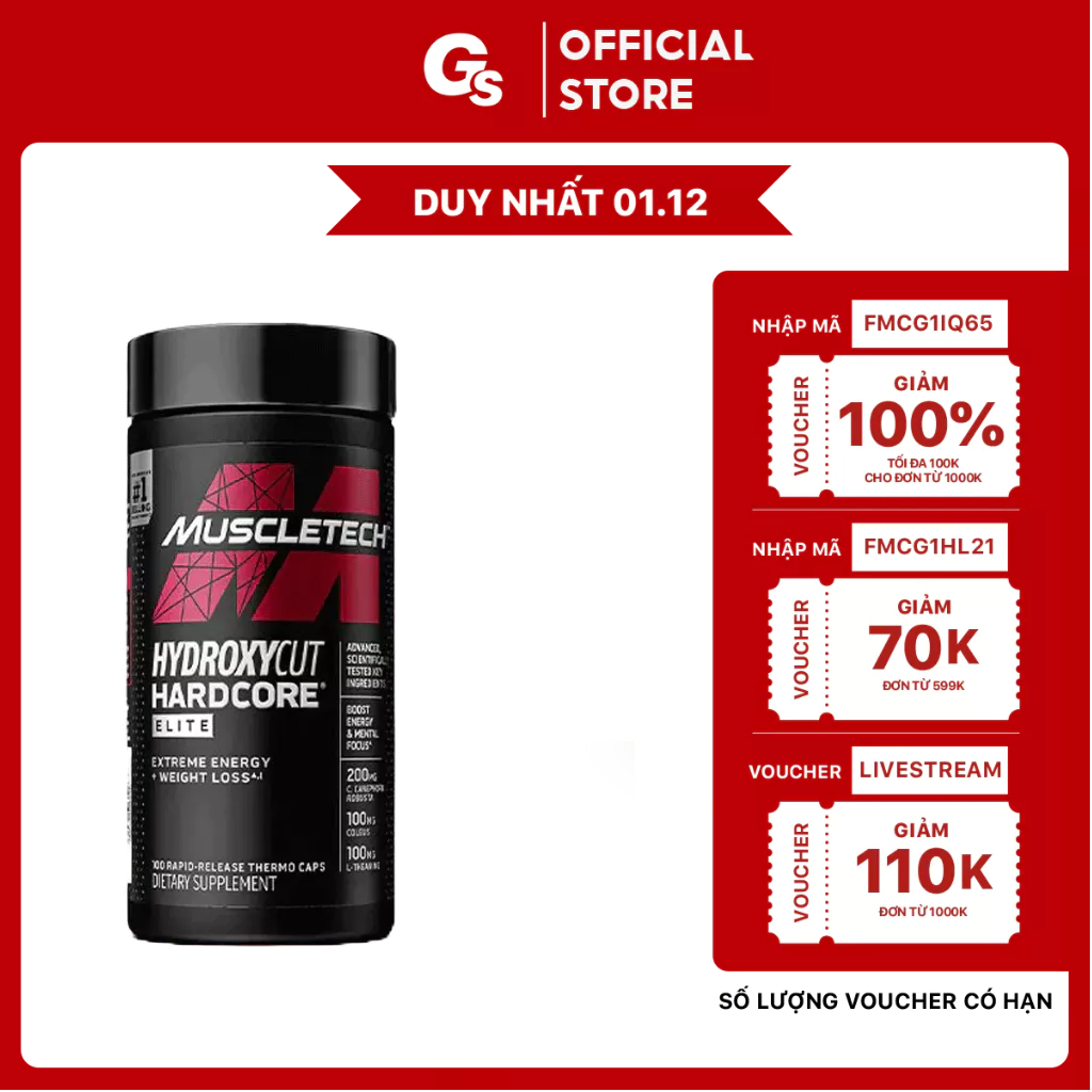 Viên uống MuscleTech Hydroxycut Hardcore Elite nhập khẩu Mỹ - Gymstore giúp giảm cân, đốt mỡ vượt trội