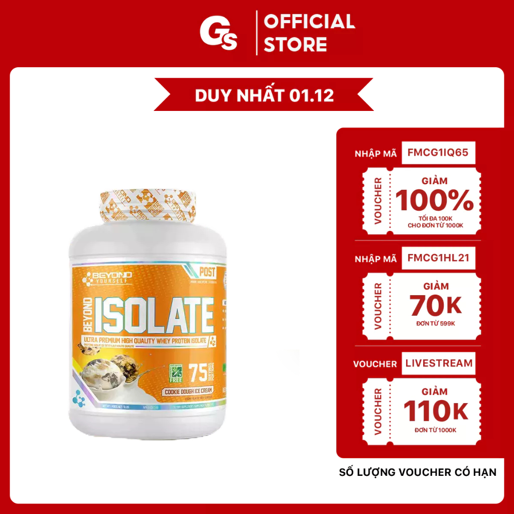Sữa tăng cơ Beyond Isolate Ultra Premium Whey Protein Isolate, 5 Lbs (75 Servings) nhập khẩu Canada - Gymstore