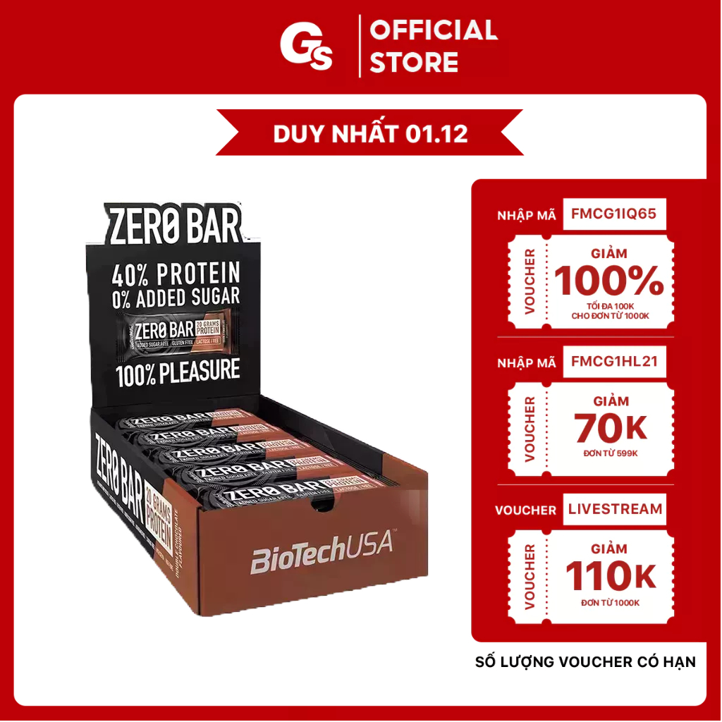 Bánh Protein Biotech USA Zero Bar (50g, 20 bánh) nhập khẩu Mỹ - Gymstore tiện lợi, bổ dưỡng, chống oxy hóa