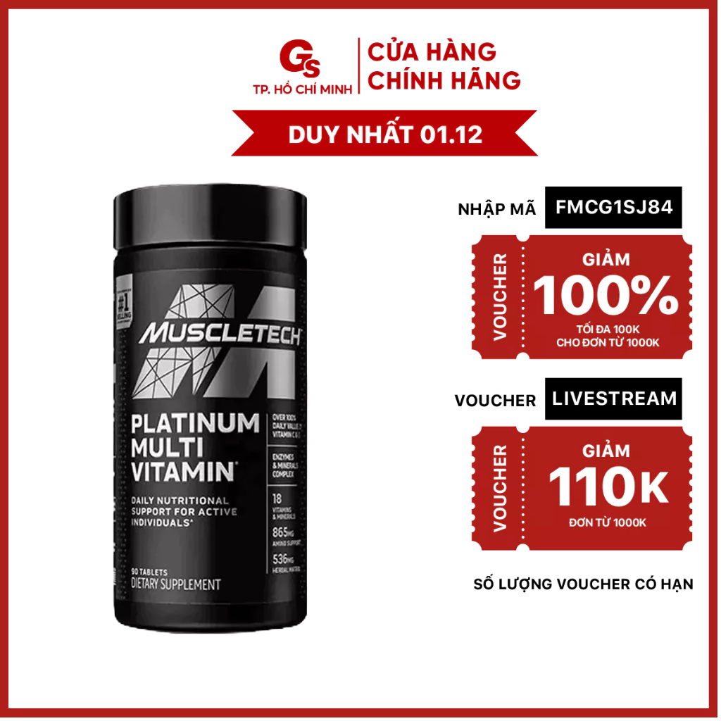 Viên uống MuscleTech Platinum Multivitamin (90 viên) nhập khẩu Mỹ bổ sung vitamin tổng hợp, tăng đề kháng, hấp thụ