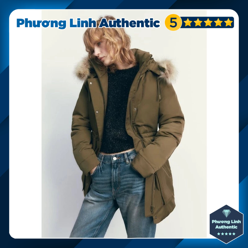 Áo khoác Parka chống nước có mũ, mũ/lông mũ có thể tháo rời, eo điều chỉnh Zara Auth New Tag có sẵn 0518/044 0518044